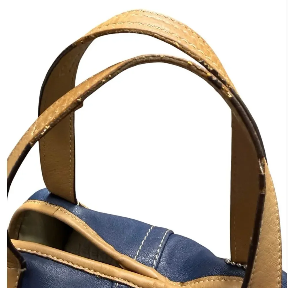 Coach Hadley F27728 Leather Hobo Bag Navy White Tan Colorblock Shoulder Purse